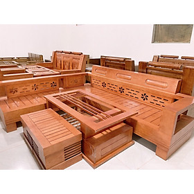 Sofa góc gỗ sồi mẫu hoa đục tựa cao GHC-01