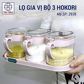 SET 3 HŨ GIA VỊ NHỰA CÓ NẮP, KÈM THÌA HOKORI CAO CẤP