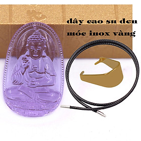 Mặt Phật A di đà pha lê tím 3.6 cm kèm móc và vòng cổ dây cao su đen, Mặt Phật bản mệnh