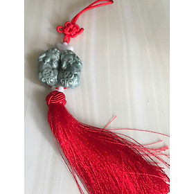 Cặp Tỳ Hưu Cẩm Thạch Xanh Dây Đỏ Phong Thủy May Mắn Tài Lộc Dài 30cm đk 4,5cm Anh Chị treo xe hơi , trong nhà, chỗ làm việc, cửa hàng ạ