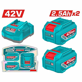 BỘ 2 PIN LITHIUM 42V/2.5AH VÀ 1 SẠC 42V TFBCPM25221 TOTAL -HÀNG CHÍNH HÃNG
