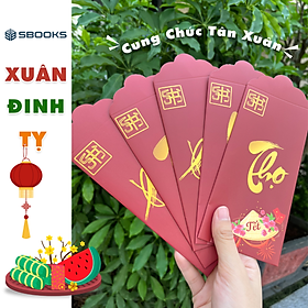 Combo 5 Cái Bao Lì Xì Thiết Kế Chữ Phúc, Tài, Phát, Lộc, Thọ - Tết Việt 2025 Giấy Cứng C150 Siêu Dày Dặn - SBOOKS
