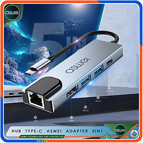 Mua Hub Type C ASWEI 5in1 - Hub Chuyển Đổi USB Type-C To HDMI Chuẩn HDTV - Cổng Mạng Lan / HDMI 4K / USB 3.0 / Sạc Nhanh Type C PD - Kết Nối Nhiều Thiết Bị Với Tốc Độ Cao - Dành Cho MacBook / Tivi / Laptop / PC/ Máy Tính Bảng / Smartphone – Hàng Chính Hãng