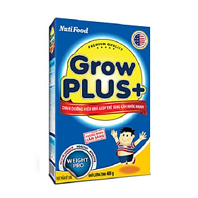 Sữa bột Nutifood Grow Plus + Suy dinh dưỡng - hộp 400g (hộp giấy dành cho trẻ từ 1 tuổi trở lên bị suy dinh dưỡng)