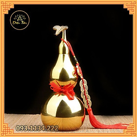 Hồ lô phong thuỷ bằng đồng sức khoẻ trường thọ, hút tài lộc tặng dây xu ngũ đế đồng tâm kết