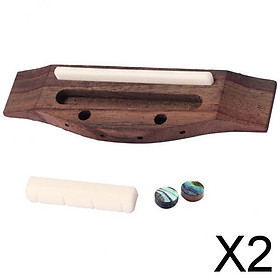 2xUkulele Rosewood Bridge Set Bone & Saddle Nut Shell Dot for 4 String Guitar