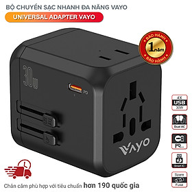 Mua ổ cắm sạc du lịch đa năng 30W toàn cầu cho máy tính và điện thoại  dễ dàng sử dụng với ổ cắm điện đa quốc gia  bảo vệ thiết bị khỏi quá tải và quá nhiệt -Vayo Smart Univeral Adapter