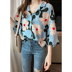 Áo sơ mi nữ form rộng in hoa tay lỡ cổ 2 ve thanh lịch Ohazo! AG28