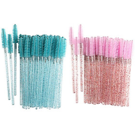200PCS Eyelash Brush Disposable Mascara Wands Crystal Applicators Green+Pink