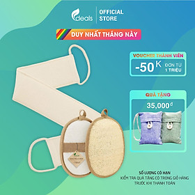 Combo 1 Dây Tắm và 1 Bông Tắm Xơ Mướp Cao Cấp ECODEALS 100% xơ hữu cơ diệt khuẩn - Tẩy da chết, ngừa mụn lưng, massage siêu đã