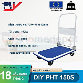 Xe đẩy hàng DIY PHT-150S Sàn Thép - Tải trọng tối đa 150kg