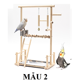 1 cầu đứng thanh ngang gỗ gạo dùng cho vẹt đứng (kèm đồ chơi, cóng ăn và thang đu)