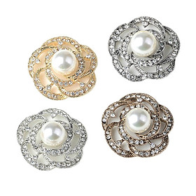 4 Pieces Alloy Pearl Rhinestone Flatback Buttons Scrapbooking Embellishment for Wedding Decoration DIY Craft 34mm