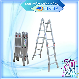 Thang nhôm gấp bốn khúc, Khóa thang tự động, an toàn, tiện dụng, đa năng - Hàng chính hãng NIKITA