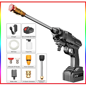 Mua Máy Rửa Xe Xịt Rửa Cầm Tay Dùng Pin 24V Áp Lực Cao Phun Nước Đa Năng tặng bình tạo bọt