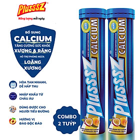 {COMBO2TUYP} Viên sủi Plusssz Calcium vị Đào và chanh dây không Đường bổ sung canxi dạng hòa tan, dễ hấp thu hỗ trợ sức khỏe xương và răng, hỗ trợ ngăn ngừa loãng xương (Tuýp 20 viên sủi)