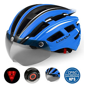Lixada Mountain Bike Helmet Motorcycling Helmet with Back Light Detachable Magnetic Visor UV Protective for Men Women