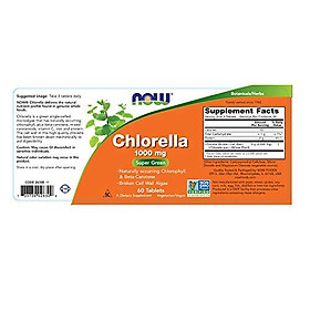 Viên Uống Now Chlorella 1000mg Với Chất Diệp Lục Tự Nhiên, Beta-Carotene, Hỗn Hợp Carotenoids, Vitamin C, Sắt & Protein