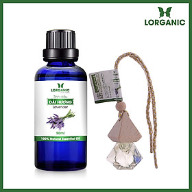 Combo tinh dầu oải hương Lorganic (50ml) +tinh dầu oải hương Lorganic treo xe hơi, tủ áo (10ml) / Hương thơm nhẹ nhàng, quyến rũ/ Tinh dầu thiên nhiên nguyên chất/ Thư giãn cơ thể, giảm stress.