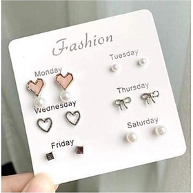 Combo 6 đôi bông tai , bông sát tai đa dạng , phụ kiện trang sức thời trang Hàn Quốc.