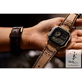 DÂY ĐỒNG HỒ TRỐNG ĐỒNG CASIO AE1200/SEIKO5 DA BÒ THẬT VEG TAG
