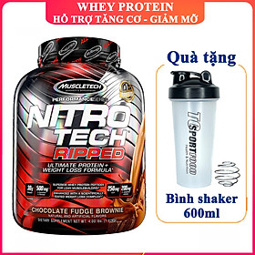 Combo Sữa tăng cơ giảm mỡ Whey Protein Nitro Tech Ripped của Muscle Tech hương Chocolate hộp 42 lần dùng hỗ trợ tăng cơ, giảm cân, đốt mỡ cực mạnh & Bình lắc 600ml (Mẫu ngẫu nhiên)