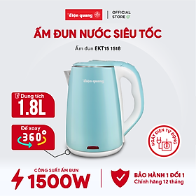 Ấm đun nước siêu tốc Điện Quang ĐQ EKT15 1518 - Inox chất lượng cao, đế xoay 360 độ, tự động ngắt điện - Hàng chính hãng