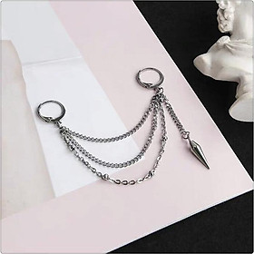 Bông tai unisex chuẩn idol xích chữ V thả đinh nhọn dáng dài