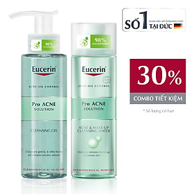 COMBO TẨY TRANG SẠCH SÂU VÀ GIẢM MỤN EUCERIN PRO ACNE MICELLAR WATER 200ML + EUCERIN PRO ACNE CLEANSING GEL 200ML