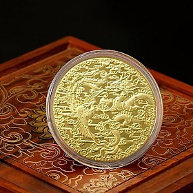 Đồng Xu Long Phụng Xum Vầy Mạ Vàng - Phong Thủy May Mắn