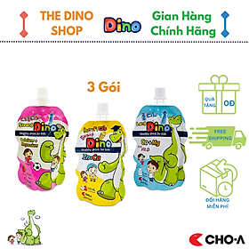 Combo 3 Túi Nước Dino LongDino/StrongDino/SmartDino Dành Cho Trẻ Em (3 Vị Sữa x Dâu x Táo)