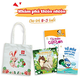 Combo 3 Cuốn (Sờ Chạm Khám Phá - Một Ngày Giữa Thiên Nhiên + Tô Màu Cùng Cún Con - Tô Màu Hoa Quả Và Rau Củ + Tô Màu Phương Tiện Giao Thông - Tàu Thuyền Siêu Xịn - Super Nice Ships And Boats) + Túi Vải 2 (0-3T)
