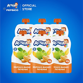Combo 6 Gói Trái cây nghiền vị táo, chuối và bánh quy Agusha 90g/gói dành cho bé từ 6 tháng trở lên