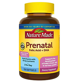 Vitamin cho bà bầu Prenatal Folic Acid+ DHA Nature Made giúp mẹ khỏe, bé phát triển não bộ, hệ thần kinh và thể lực - QuaTangMe Extaste