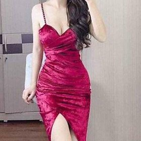 Đầm 2 dây đắp chéo đính cườm sexy