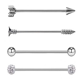 2x4 Pieces Stainless Steel Industrial Barbell Earrings Silver