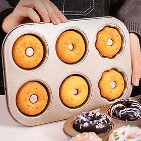 Mua Khay khuôn nướng Dụng Cụ Làm Bánh DONUT chống dính VÀNG 6 bánh - TRAY06DONUT