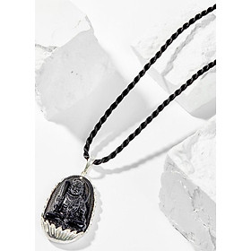Mặt Dây Chuyền Phong Thủy Đá Obsidian Phật Bản Mệnh Dậu Bất Động Minh Vương Bọc Bạc (4x2.5cm) Ngọc Quý Gemstones