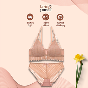 Set/Bộ đồ lót ren cúp tam giác, không gọng, khóa cài trước LYEB020