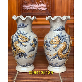 Mua Đôi lọ lục bình thờ cúng h32cm đắp rồng nổi men rạn gốm sứ Bát Tràng