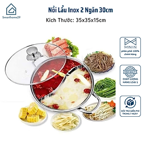 Mua Nồi Lẩu Inox 2 Ngăn 30cm Nấu Được Bếp Từ và Bếp Gas  Có Nắp Kính Chất Lượng Cao - HÀNG CHÍNH HÃNG MINIIN