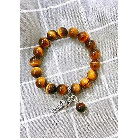 Vòng đá thạch anh mắt hổ vàng nâu phối charm mèo may mắn size hạt 10mm mệnh thổ, kim - Ngọc Quý Gemstones