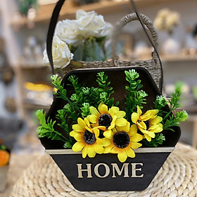 Giỏ hoa treo tường trang trí nhà cửa chữ Home (Bao gồm Hoa)