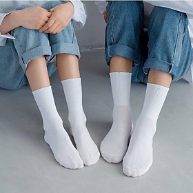 Tất vớ trơn cổ cao cotton, tất cao cổ nam nữ cổ gân tâm Gom Tất - LISU-TRONCAO-GANTAM - Màu Trắng