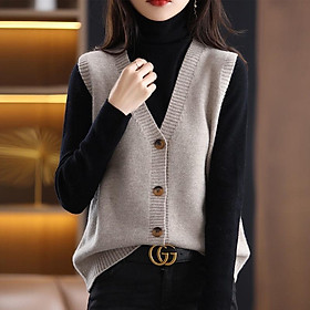Áo len gile nữ len dệt kim Quảng Châu mềm mịn co giãn mặc mùa thu đông mã VAA0465 - M01 Kaki