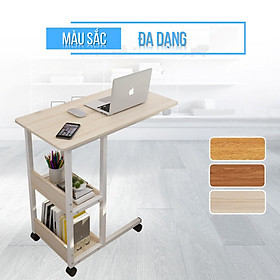 Bàn làm việc học tập đa năng hiện đại tiện ích - bàn có giá sách - thuận lợi di chuyển, chất liệu gỗ ép, khung sắt chắc chắn, có bánh xe di chuyển-