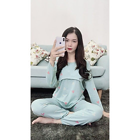 Bộ bầu mặc bầu và sau sinh thun cotton dài tay có chỗ vạch ty cho con bú, cao cấp