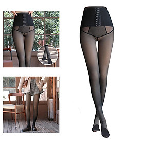 Women Winter Tights Pantyhose Elastic Warm Leggings for Cold Weather Boot Lady - Black Through