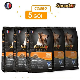 Combo 5 gói thức ăn cho chó trưởng thành Ganador vị thịt cừu & gạo Lamb & Rice 400gram