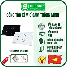 Mua Công Tắc Thông Minh Kèm Ổ Cắm Hunonic Đen-Trắng│Công Tắc Cảm Ứng Đế Âm Chữ Nhật -2022